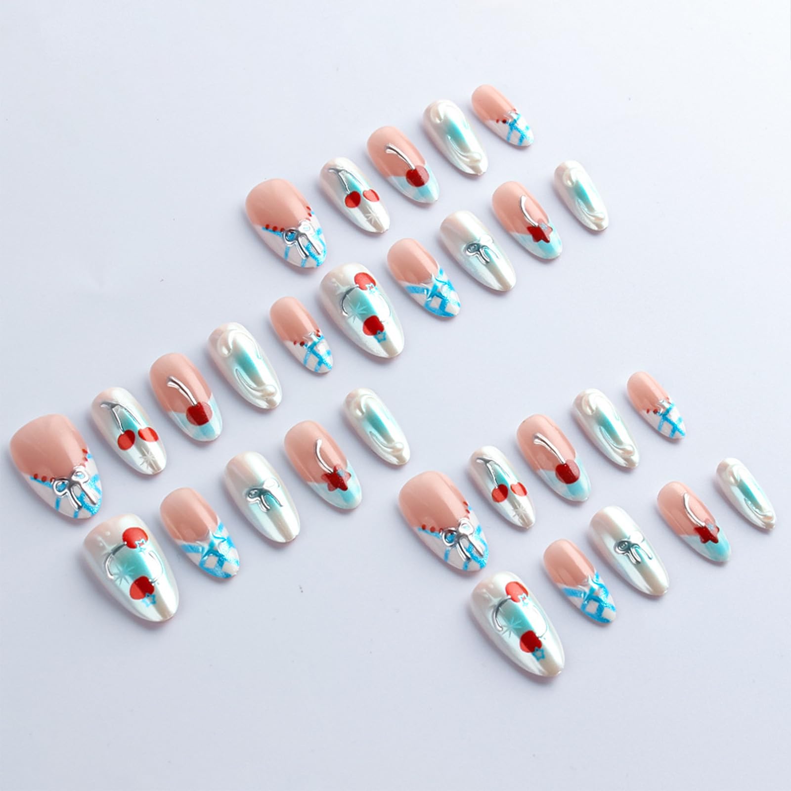 HZJXRT blue gradient French tips with chic shimmer