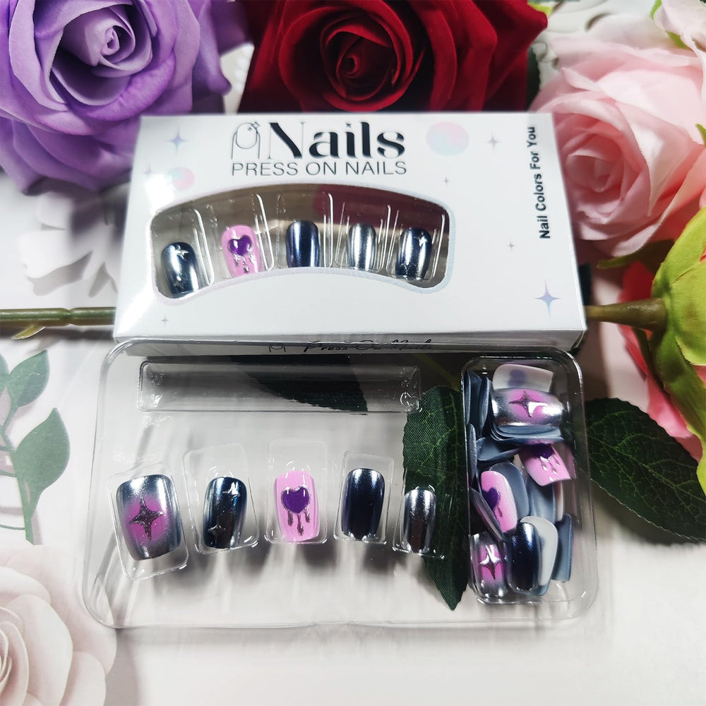 HZJXRT glossy blue finish nails with salon-like shine
