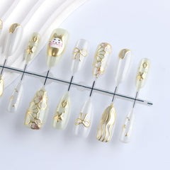 HZJXRT Money Cat Nails showcase 3D gold curve lines for luxe flair.