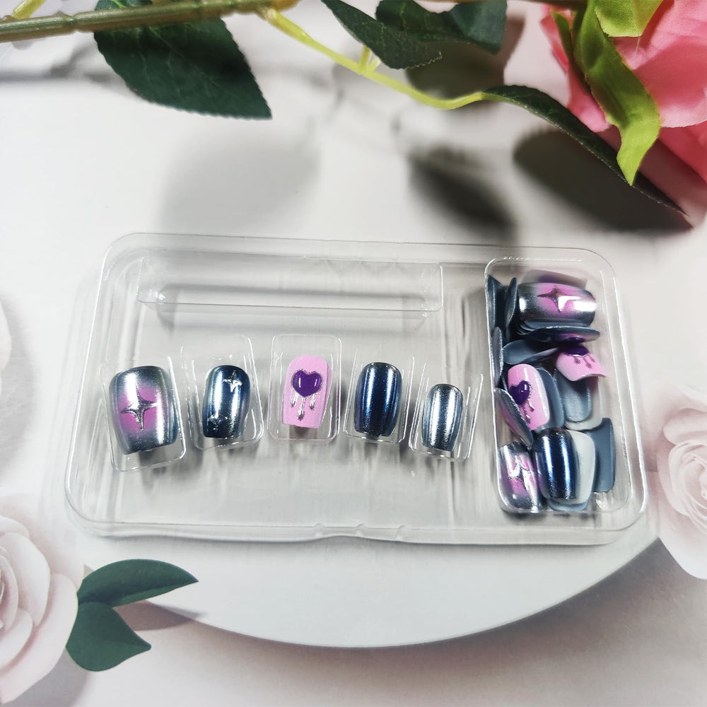 HZJXRT silver stars design nails for subtle sparkle