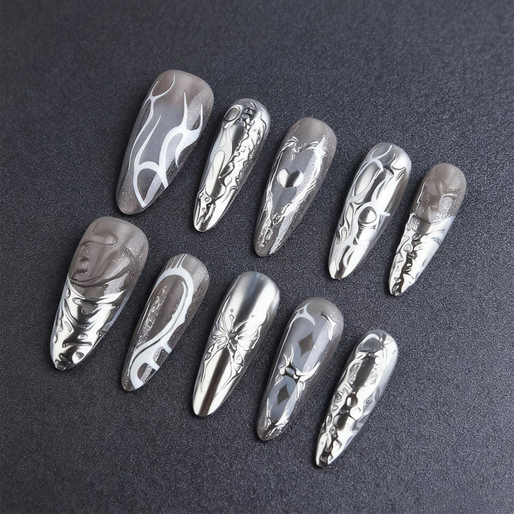 HZJXRT 3D love heart nails with butterfly accents for date-night style.