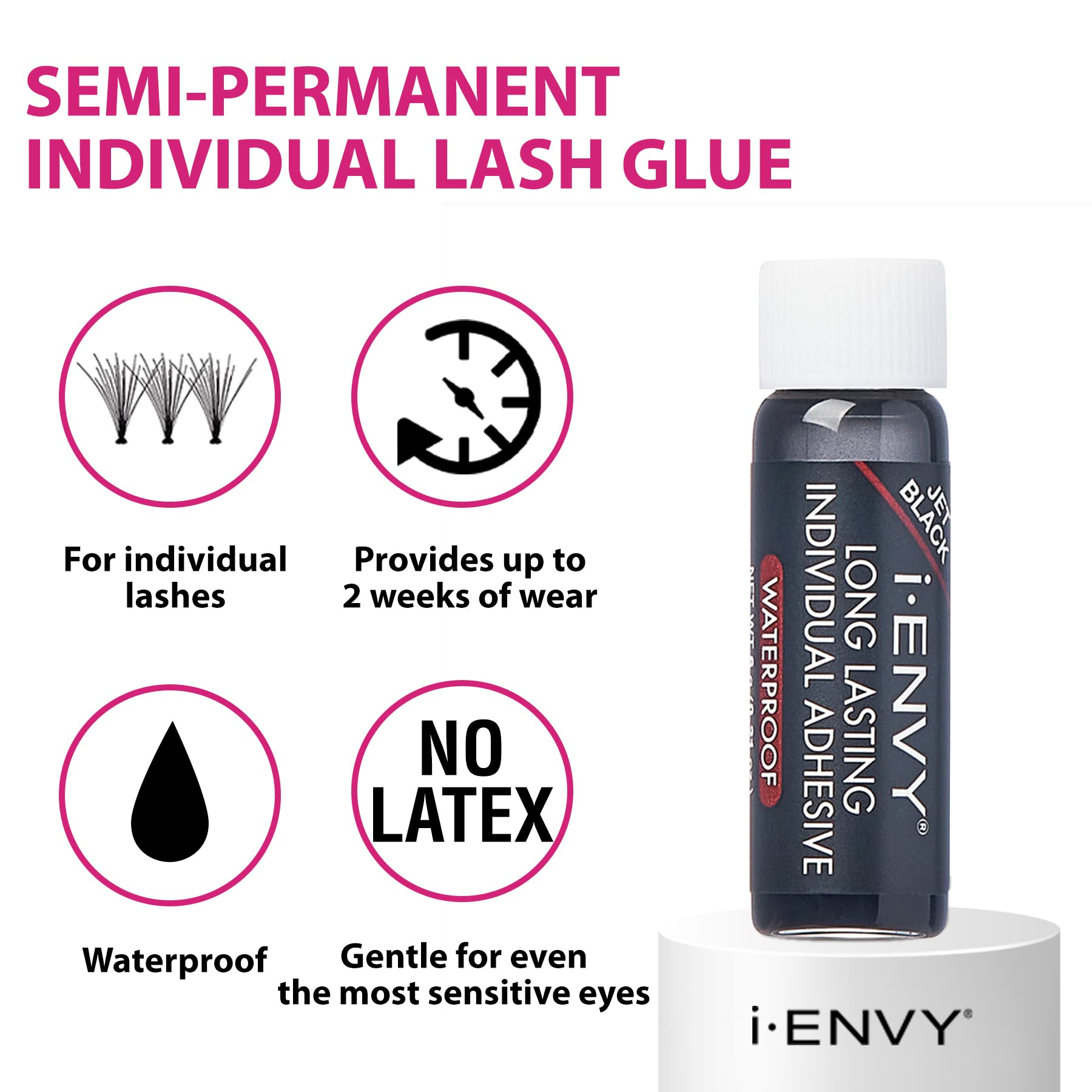 i-ENVY adhesive works with individual lashes and clusters for professional-quality results.
