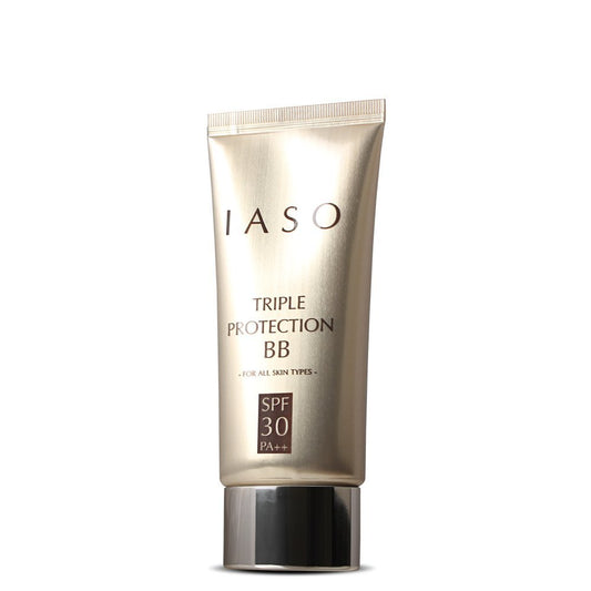 IASO Triple Protection BB Cream SPF30 bottle, velvety finish evens skin tone and protects from daily environmental stress.