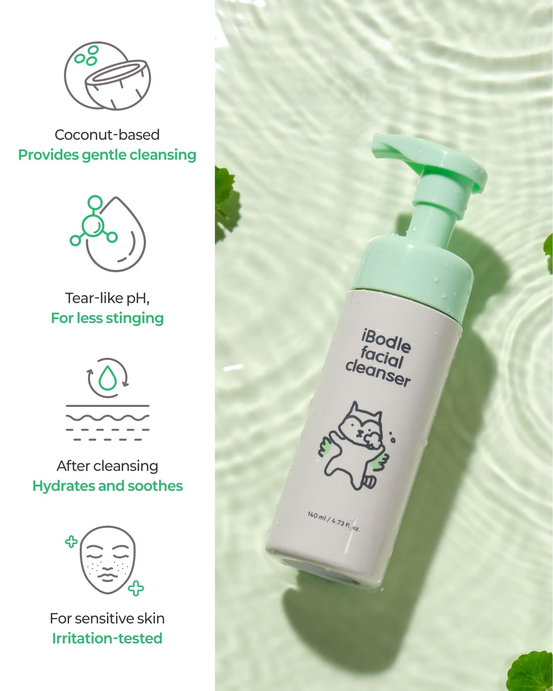 iBodle cleanser uses coconut surfactants for safe, mild cleansing.