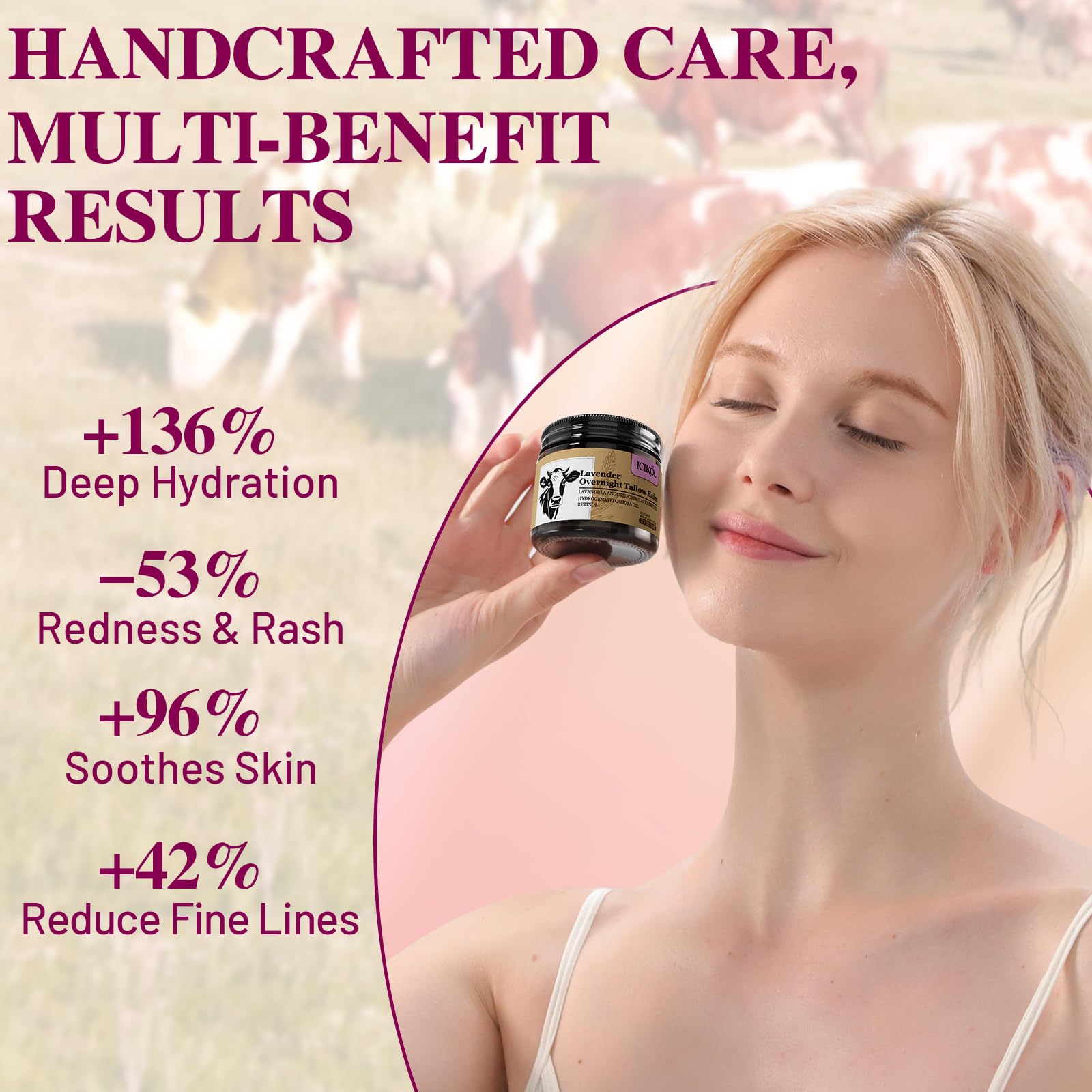 ICIKOL Balm applied to the face, gentle moisturizing action