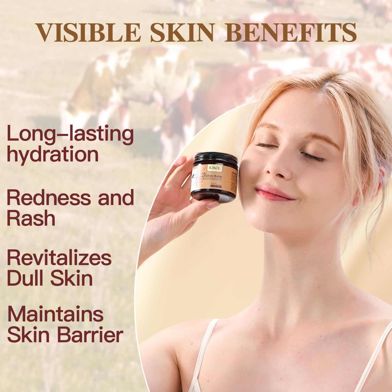ICIKOL Beef Tallow Honey Balm applied on the face for daily hydration