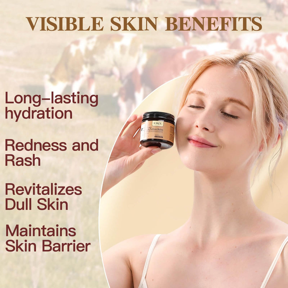 ICIKOL Beef Tallow Honey Balm applied on the face for daily hydration