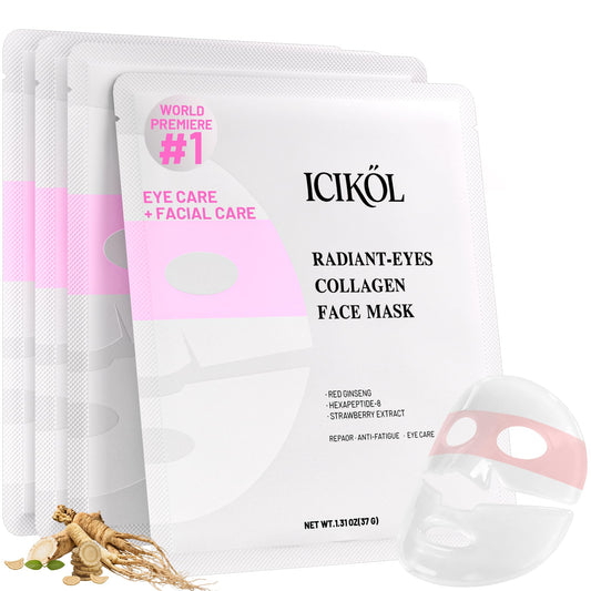 ICIKOL Collagen Face Mask with Eye Patches provides dual hydration for face and under-eye care.