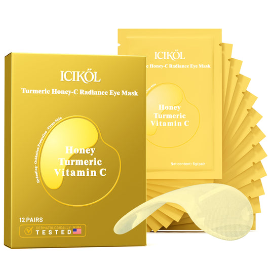 ICIKOL collagen under-eye patches turmeric packaging showcases premium gift-ready presentation for refreshed eyes.