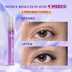 ICIKOL lash serum bottle close-up highlighting peptide-powered formula