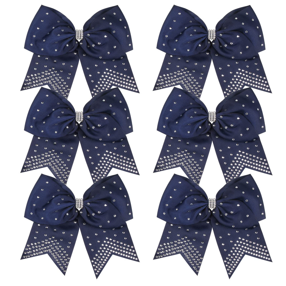 ICObuty 8-inch navy cheer bows with rhinestones for ponytails during games and practice