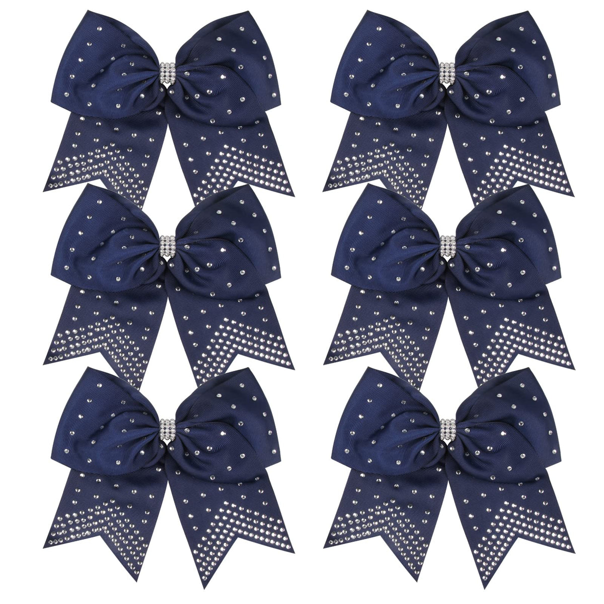 ICObuty 8-inch navy cheer bows with rhinestones for ponytails during games and practice