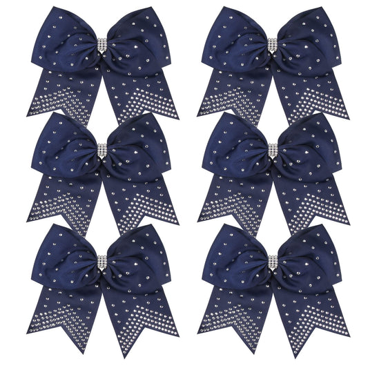 ICObuty 8-inch navy cheer bows with rhinestones for ponytails during games and practice