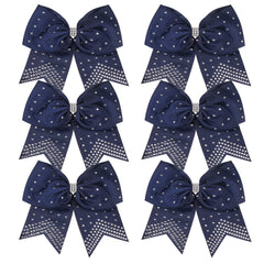 ICObuty 8-inch navy cheer bows with rhinestones for ponytails during games and practice