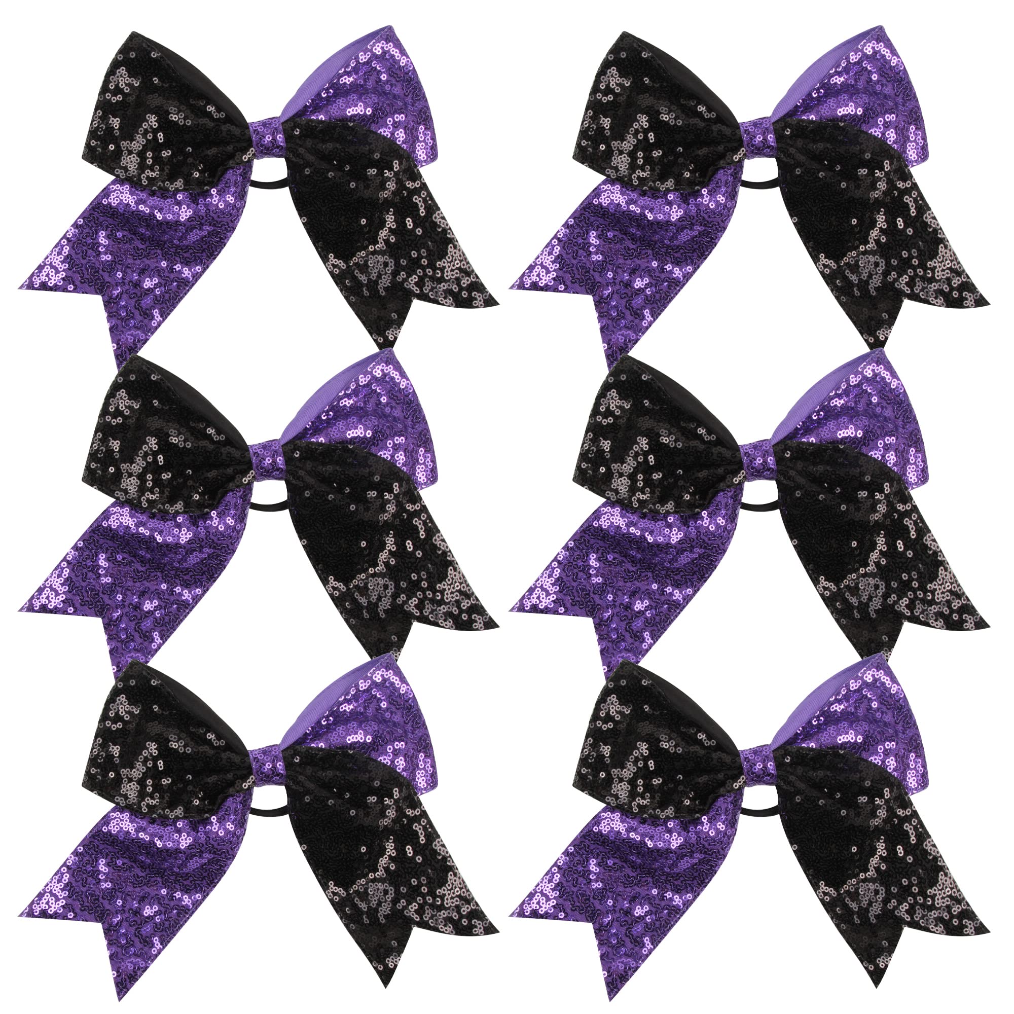 ICObuty mermaid metallic cheer bow 8 inch in black and purple, adds sparkle to routines