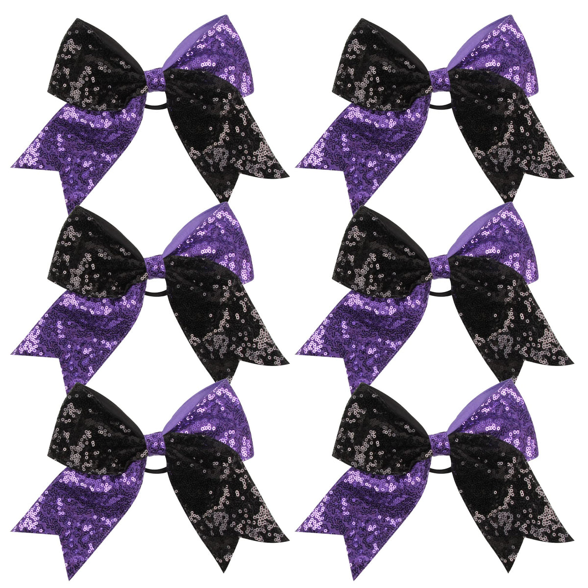 ICObuty mermaid metallic cheer bow 8 inch in black and purple, adds sparkle to routines