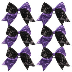 ICObuty mermaid metallic cheer bow 8 inch in black and purple, adds sparkle to routines
