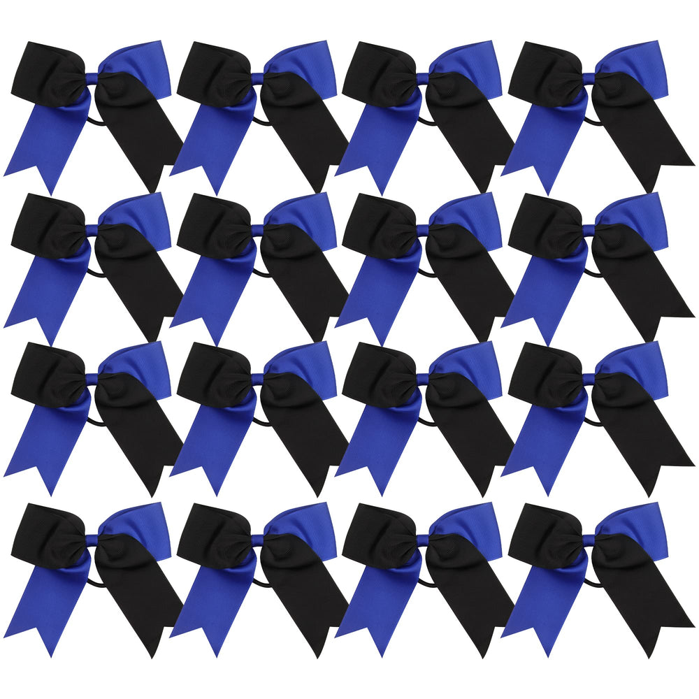 ICObuty Cheer Bows 6-inch pony-tail holder secures hair during cheer routines in Black and Royal Blue.