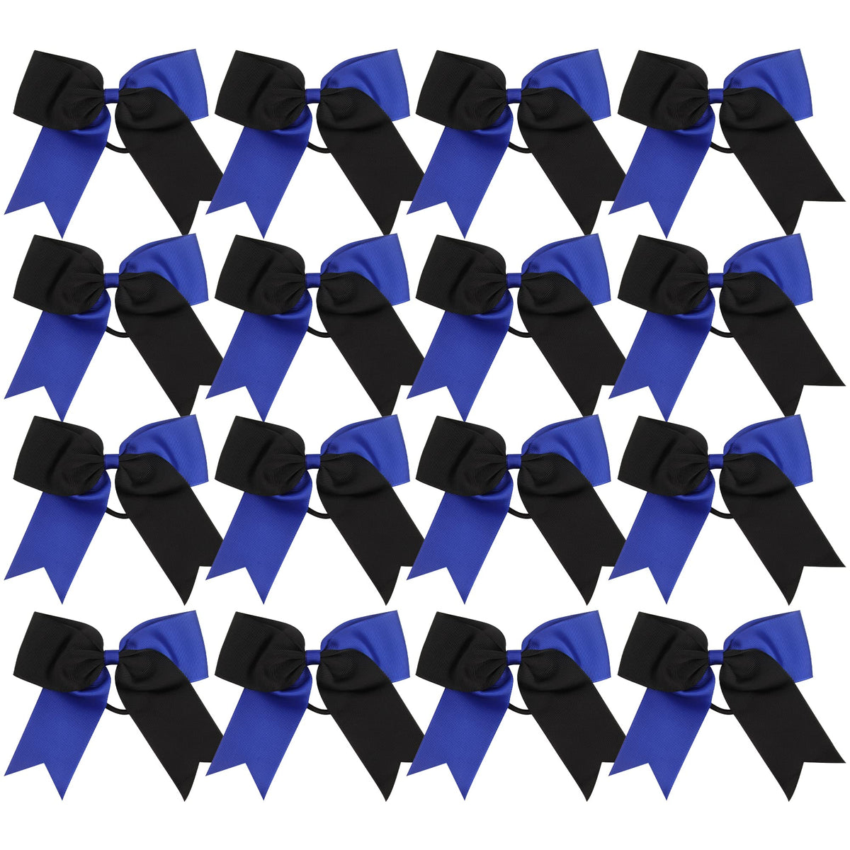 ICObuty Cheer Bows 6-inch pony-tail holder secures hair during cheer routines in Black and Royal Blue.