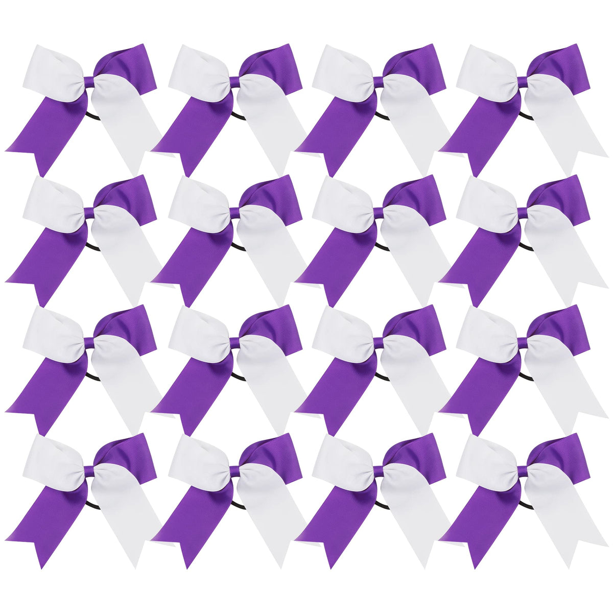 ICObuty Cheer Bows 6 inch in white and purple, ideal for secure ponytails during practice.