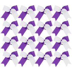 ICObuty Cheer Bows 6 inch in white and purple, ideal for secure ponytails during practice.