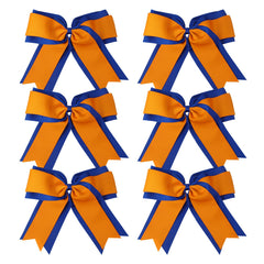 ICObuty Cheerbow 8-inch two-color bow with ponytail holder, ideal for cheer routines and daily wear.