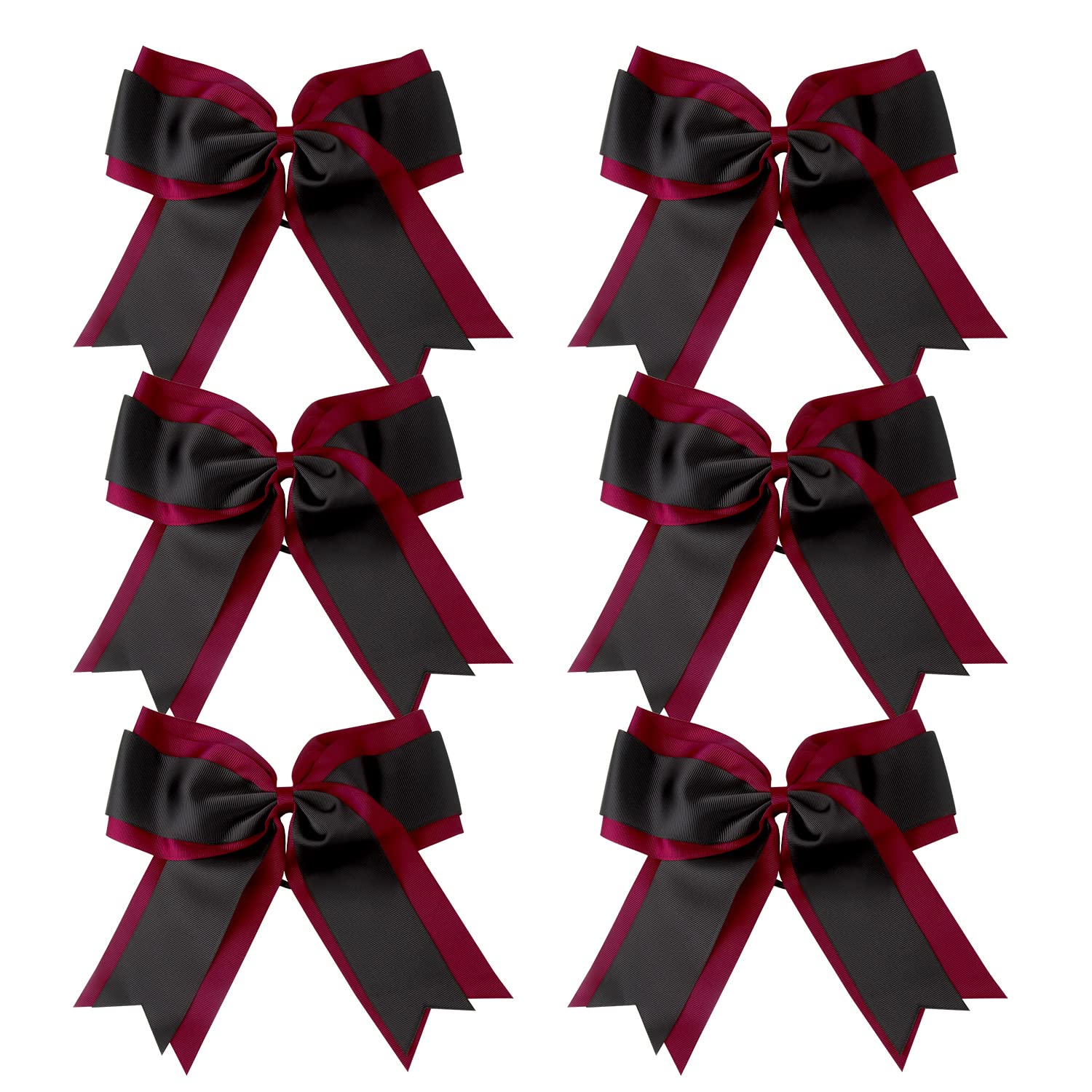 ICObuty Cheerbow maroon and black 8-inch bow with ponytail holder, ideal for school cheer
