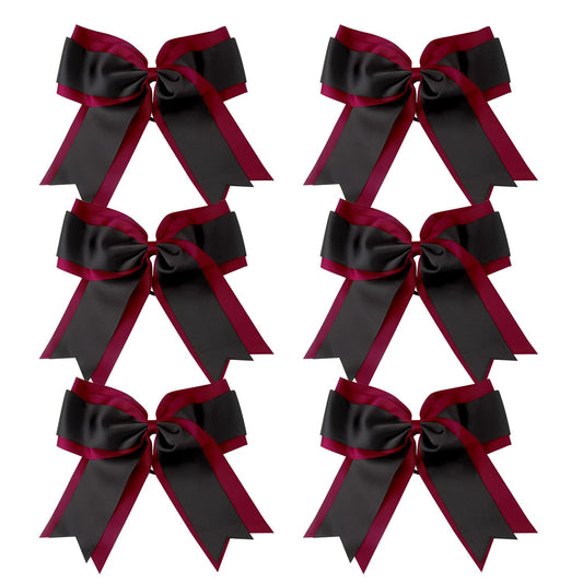ICObuty Cheerbow maroon and black 8-inch bow with ponytail holder, ideal for school cheer