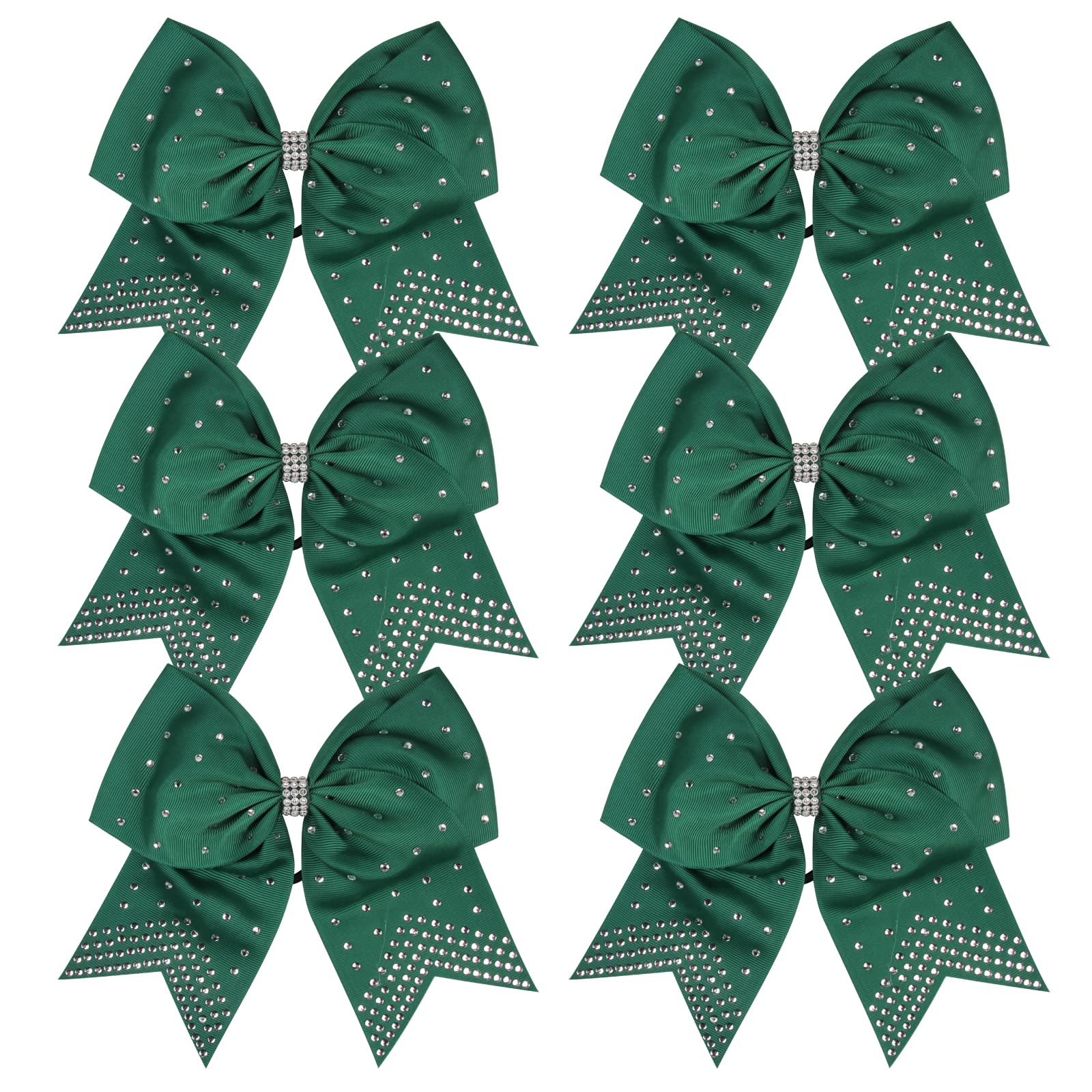 ICObuty forest green cheerleader bows with rhinestones for glossy ponytails during sports and performances