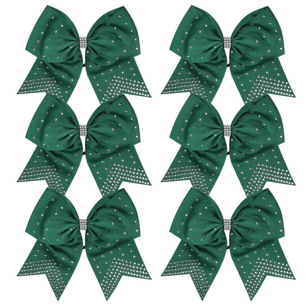 ICObuty forest green cheerleader bows with rhinestones for glossy ponytails during sports and performances