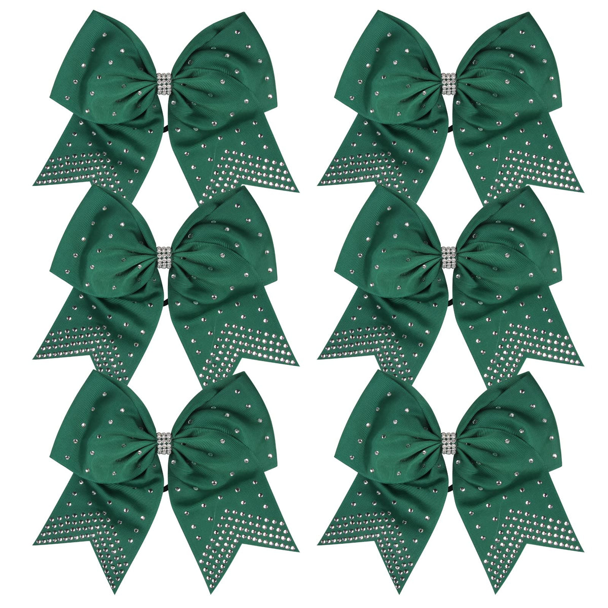 ICObuty forest green cheerleader bows with rhinestones for glossy ponytails during sports and performances