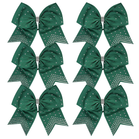 ICObuty forest green cheerleader bows with rhinestones for glossy ponytails during sports and performances