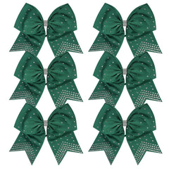 ICObuty forest green cheerleader bows with rhinestones for glossy ponytails during sports and performances