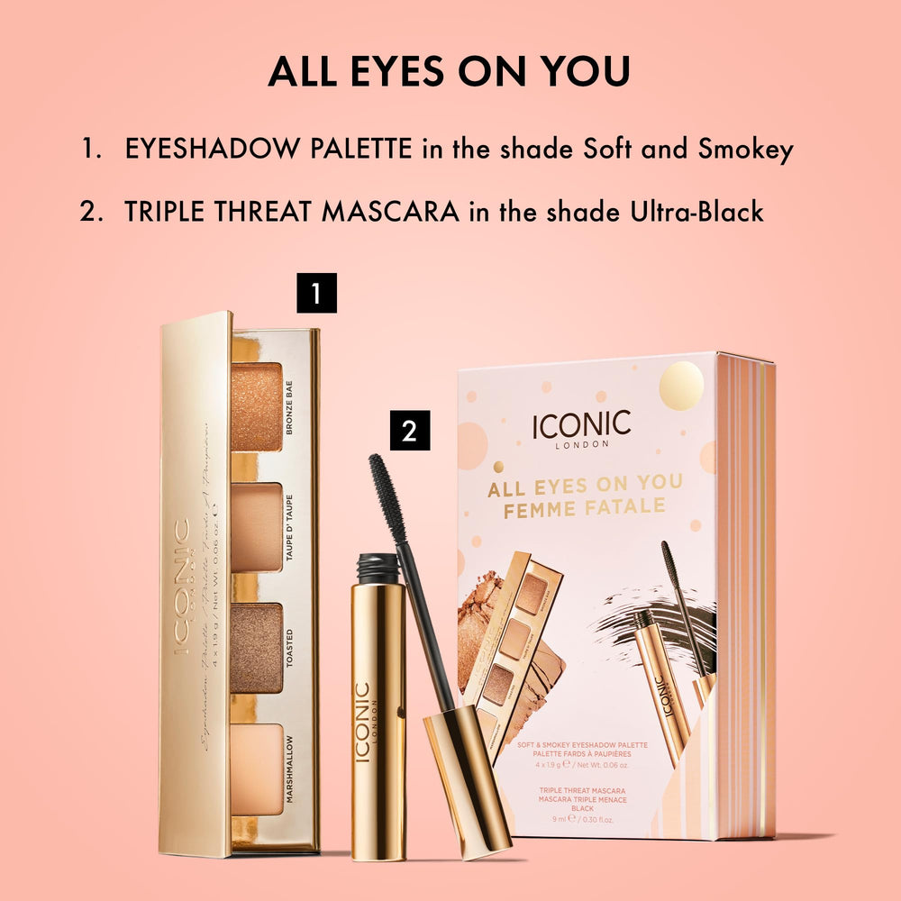 ICONIC LONDON Soft & Smokey Eyeshadow Palette open with four velvety shades