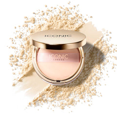ICONIC LONDON Velvet Blur powder jar delivering weightless translucent setting for makeup.