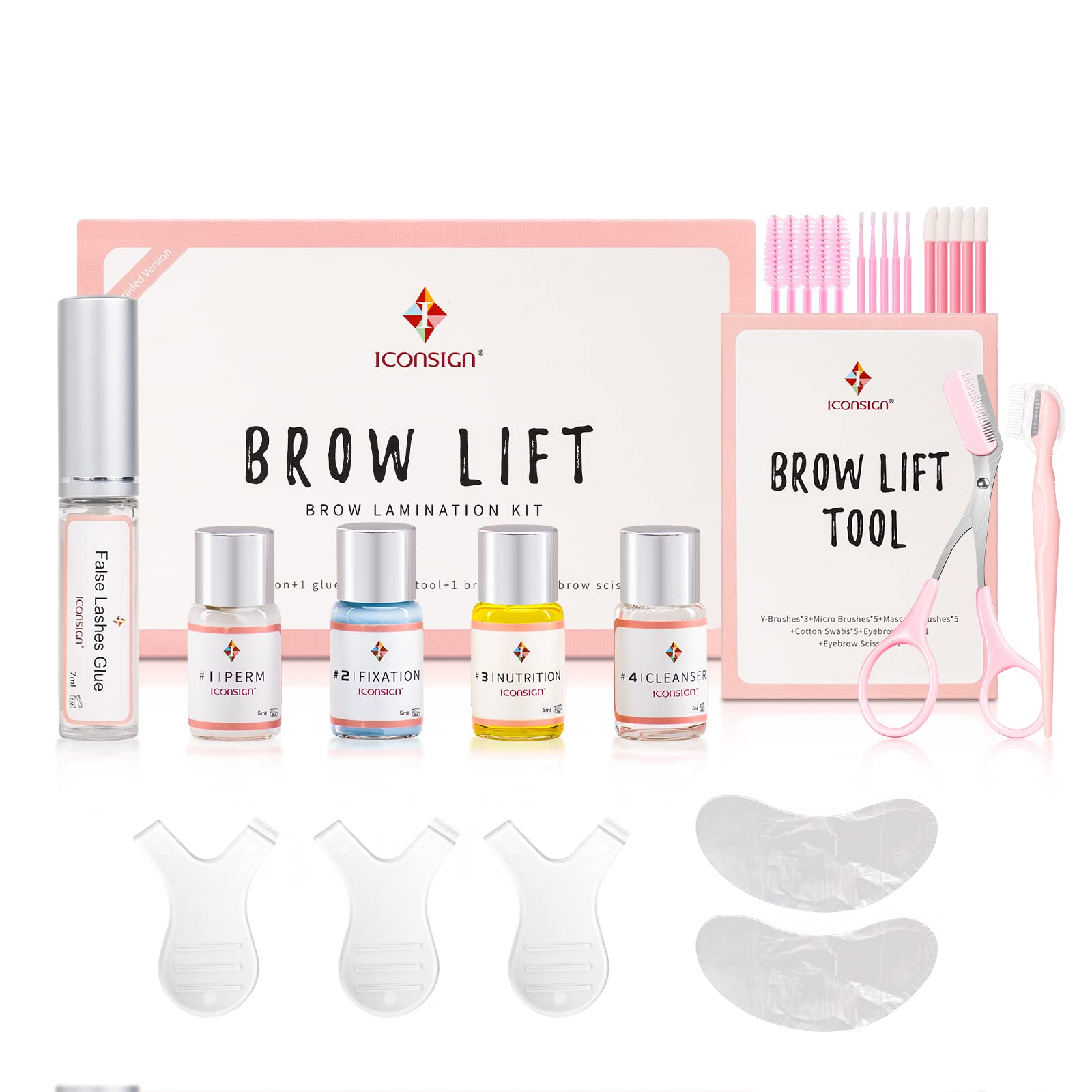 ICONSIGN Brow Lamination Kit packaging shows complete professional setup for salon or home use.