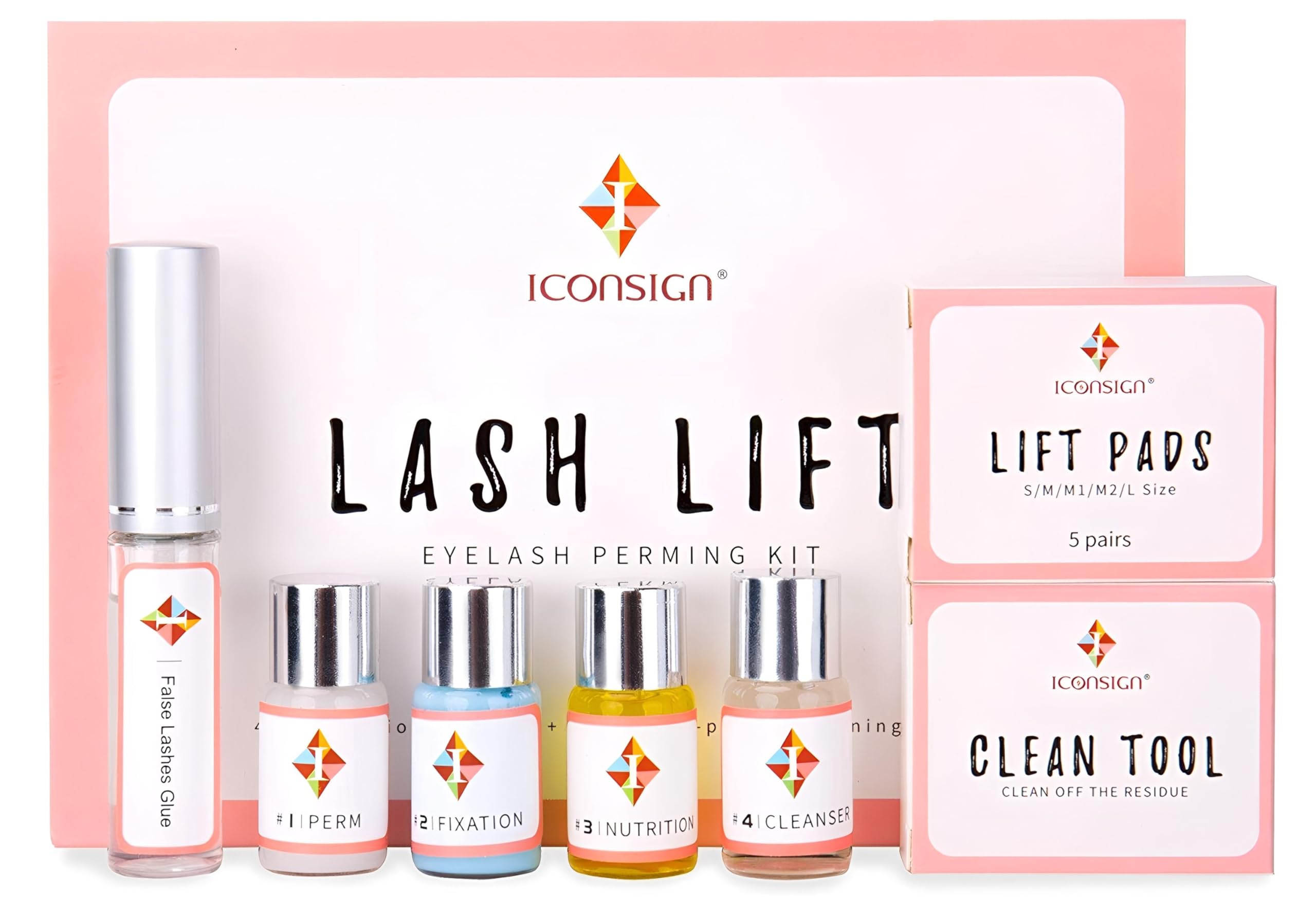 IconSign Lash Lift Kit package with shields and pads for professional results.