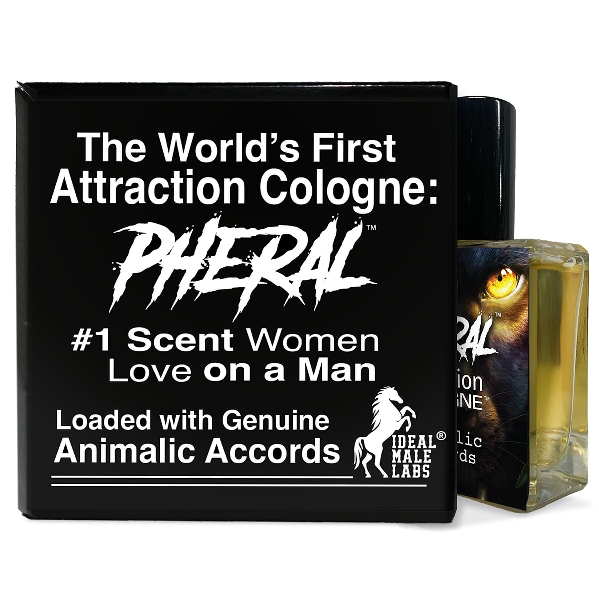 Ideal Male Labs Pheral bottle pour shows premium pheromone-infused cologne for attraction