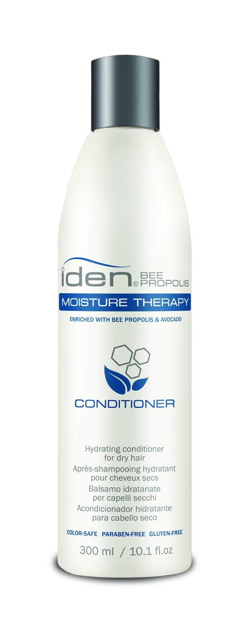 IDEN Bee Propolis Moisture Therapy Conditioner bottle enhances hydration and shine for dry hair.