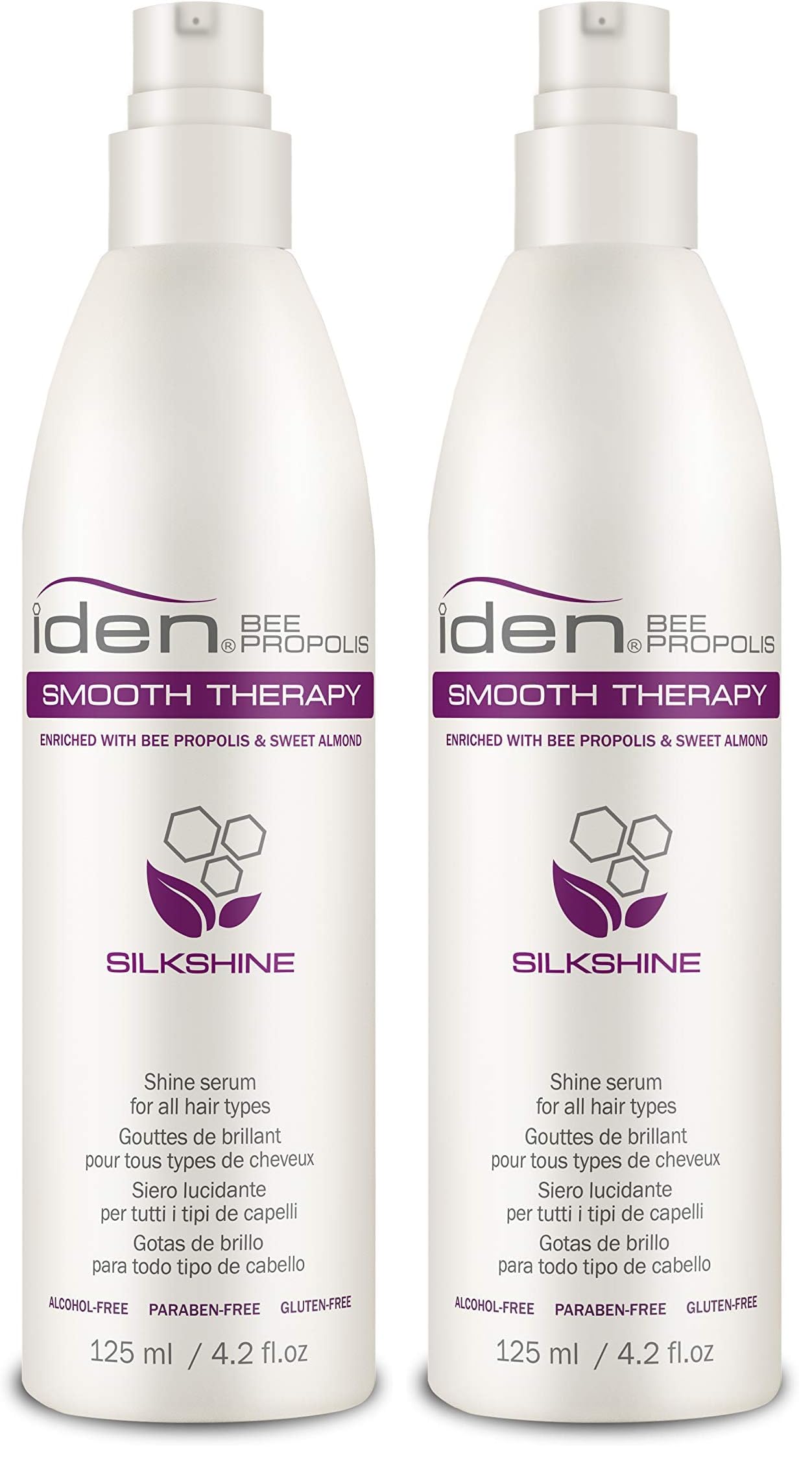 IDEN Bee Propolis Smooth Therapy Serum bottle for silky shine and frizz control.