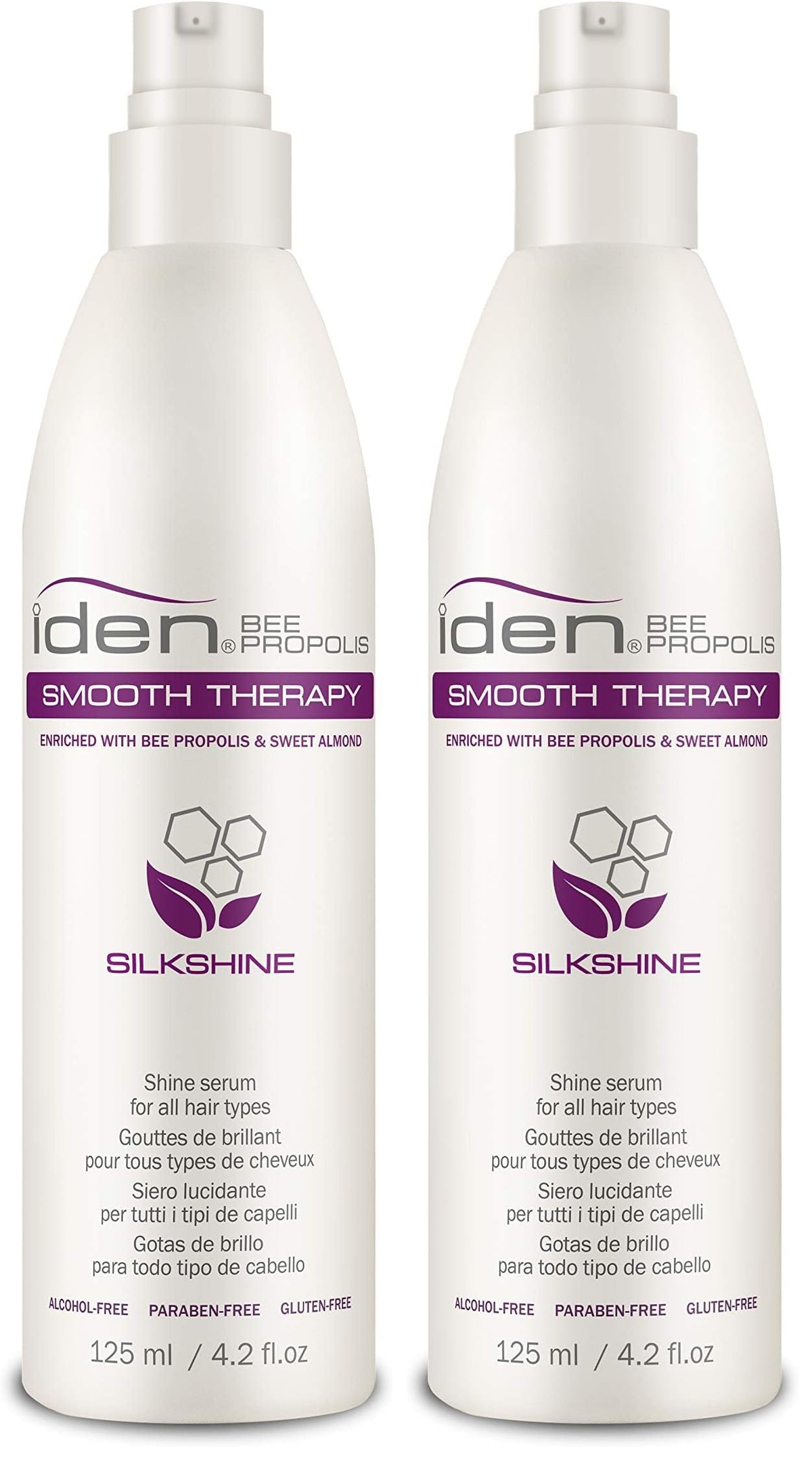 IDEN Bee Propolis Smooth Therapy Serum bottle for silky shine and frizz control.