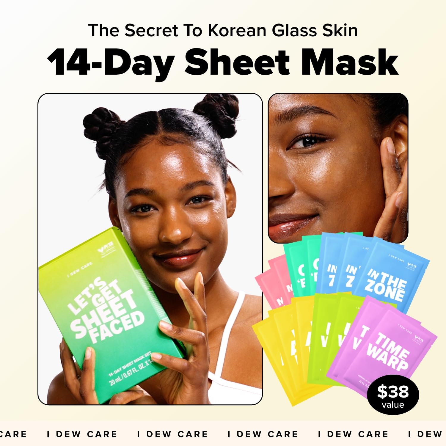 I DEW CARE collagen sheet mask variety pack sheets close-up ready for routine hydration