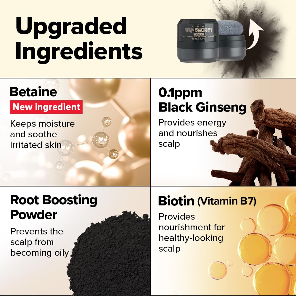 Tap Secret Black dry shampoo on brunette hair for invisible, natural-looking freshness.