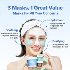 I DEW CARE Sundae Scoop set shows full-size and travel-size masks for on-the-go routines.