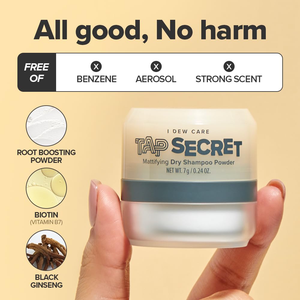I DEW CARE Tap Secret dry shampoo dust-application texture closeup