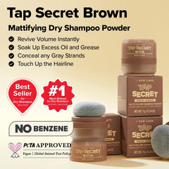 Tap Secret dry shampoo powder absorbs oil for quick refresh