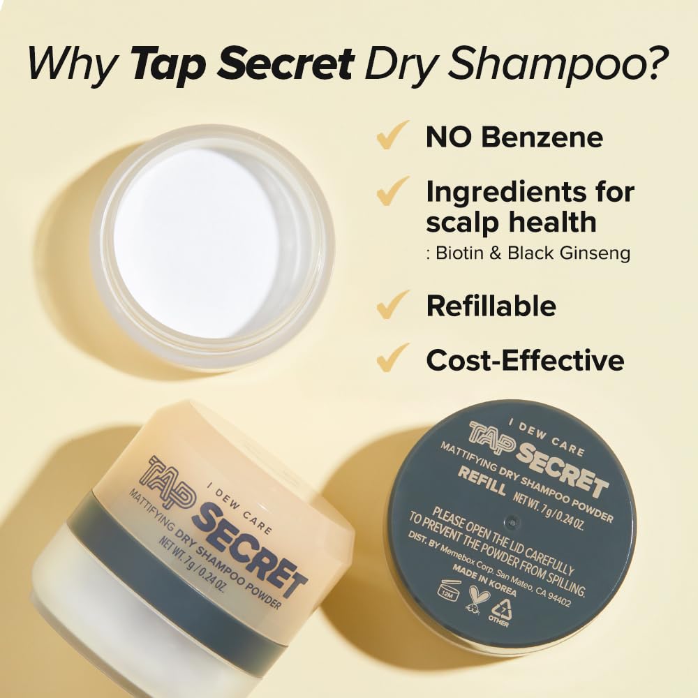 I DEW CARE Tap Secret dry shampoo texture closeup highlights light powder