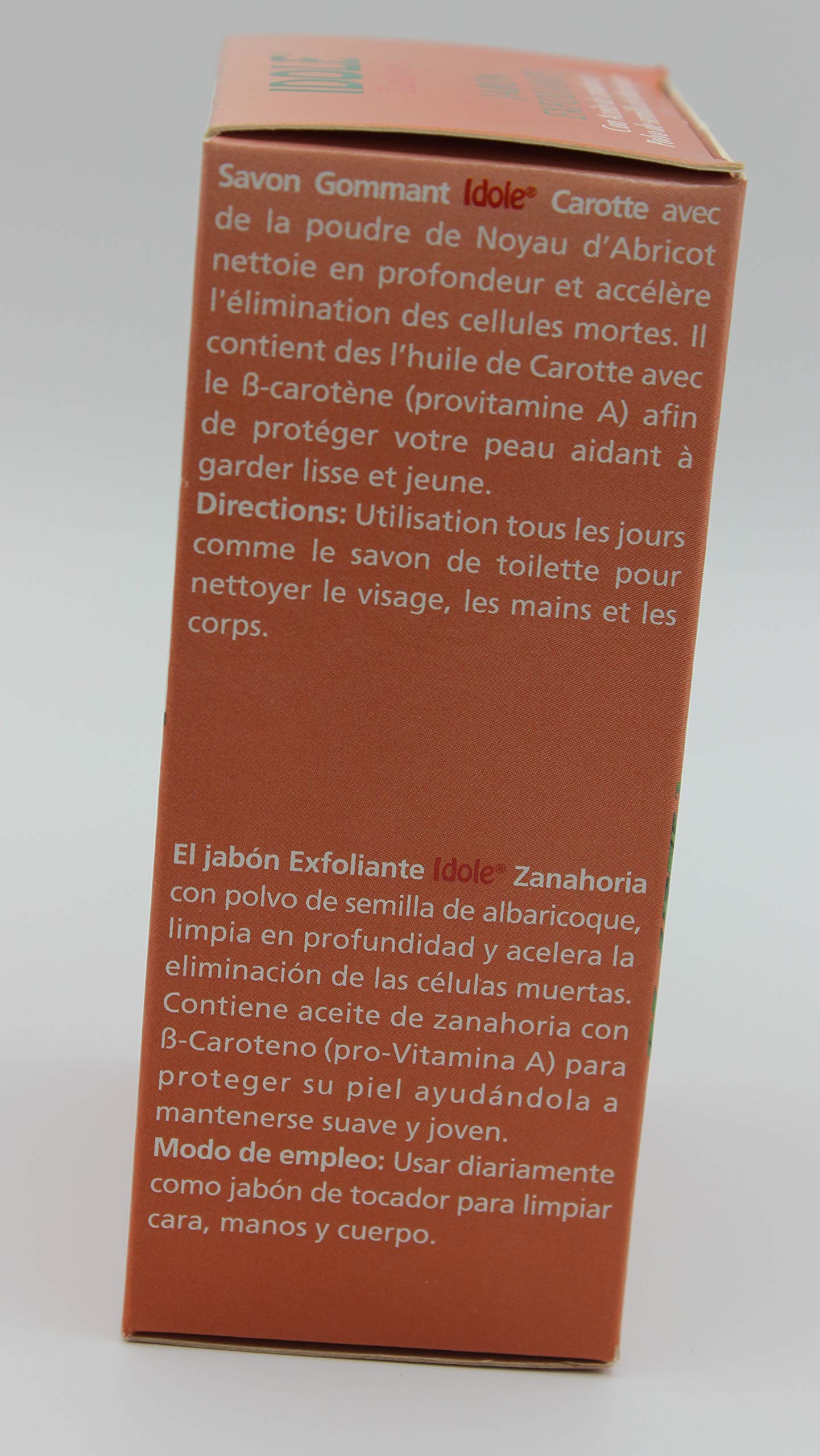 Idole carrot exfoliating soap surface with oil glow suggesting nourishment