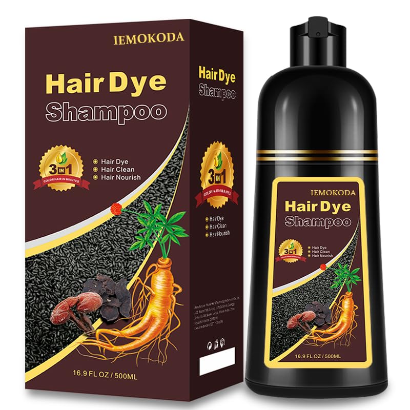 iemokoda Coffee Hair Dye Shampoo bottle demonstrates easy at-home gray coverage