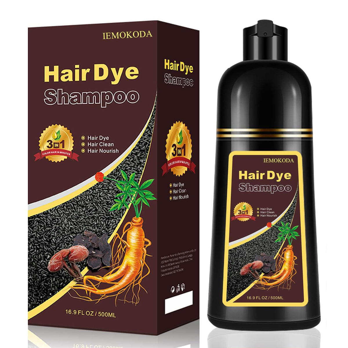 iemokoda Dark Wine Red Hair Dye Shampoo bottle for gray coverage and conditioning